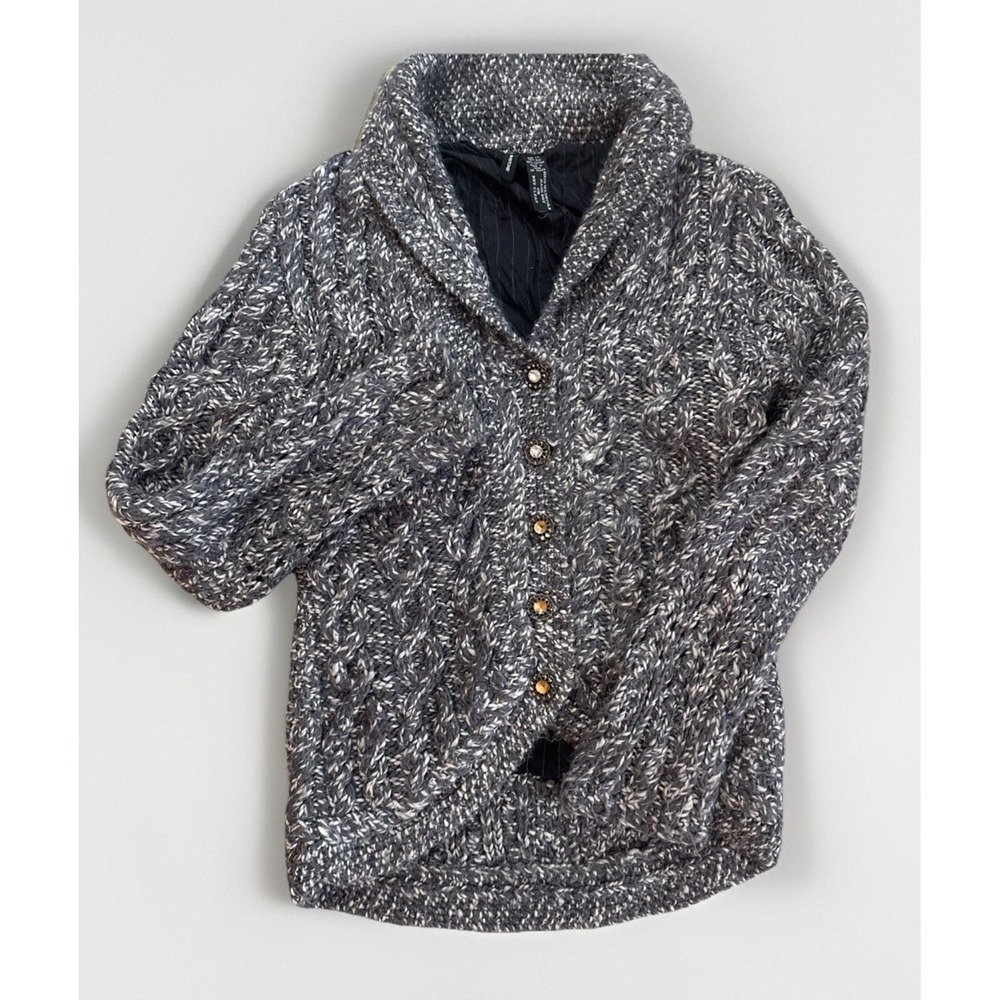 Lynn Ritchie Womens XS Gray Wool‎ Knit Cardigan Sweater Silk Lined Shawl Collar